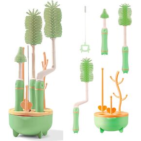 Tree Bottle Cleaning Brush Set. Includes 2 Bottle Brush, Nipple Brush and Straw Brush. Baby Bottle Brush Set for Bottle Drying Rack. Baby Essentials. 4 in 1 Brush Set. (Green)