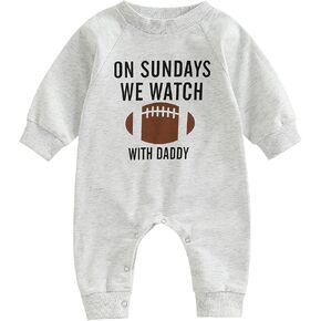 Chloefairy Baby Boy Girl Football Romper On Sundays We Watch Football with Daddy Onesie Jumpsuit One Piece Football Outfit