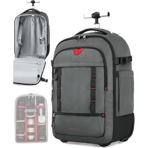 BAGSMART Rolling Camera Bag, Camera Roller Backpack for DSLRs, Professional Camera Backpack for Travelling Photographer, Photographic Rolling Case & Travel Suitcase, Grey