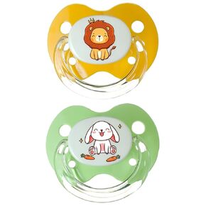 Playtex Baby Binky Orthodontic Pacifier with Snap-On Cover, Air Comfort Shield, Medical Grade Silicone, Up to 6 Months, Orange & Green (2 Count)