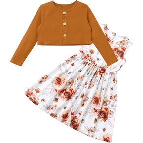 IDOPIP Toddler Baby Girls Tutu Dress Cardigan Set Floral Print Sleeveless Princess Birthday Party Dresses Summer Fall Outfits