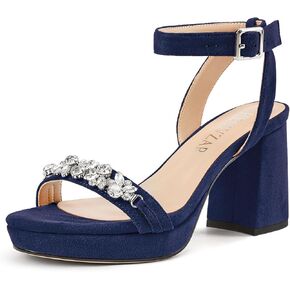 HEUIVZAR Womens Platform Chunky Block Heels Open Toe Ankle Strap Rhinestone Crystal Wedding Sandals Slingback Dress Shoes 3.2 Inches Heels
