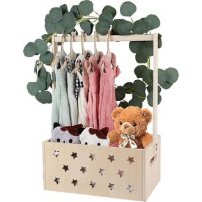 Wooden Baby Shower Crate Closet, Basket for Baby Shower Gifts, Baby Storage Crate with Handle Garland Baby Hangers, Newborn Boy Girl Welcome Gift Basket, Pregnancy Gifts for New Parents, Small