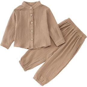 Toddler Baby Boys Linen Outfit Button-Down Long Sleeve Shirt+Cotton Linen Pant Fall Clothes Set Casual Pants Set 2Pcs