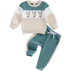 Toddler Infant Baby Boy Clothes Set Fall Winter Long Sleeve Sweatshirt Top with Elastic Pant Color Block Outfit