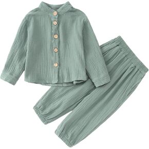 Toddler Boy Linen Outfit Kid Cotton Linen Pants Shirt 2 Pcs Long Sleeve Solid Button Down Top Fall Winter Clothes