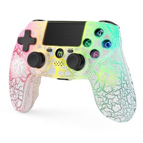 Wireless Controller for PS4/PS4 Pro/PS4 Slim, RGB Wireless Remote Gamepad with Unique Cracked Design/Dual Vibration/6-Axis Motion Sensor/Audio Function, Game Controller Widely Compatible with PC/iOS/Android