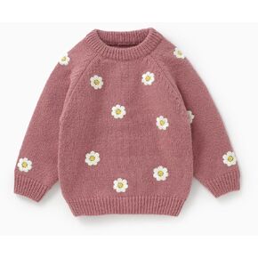Toddler Girl Embroidered Knit Sweater Long Sleeve Pullover Sweatshirt Fall Winter Clothes