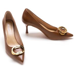 C.Paravano Pointed Toe Heels Closed Toe Women's Pumps Low Heel for Formal Events Dress Pump Leather Pumps for Women Dressy Womens Heels Comfortable Dressy