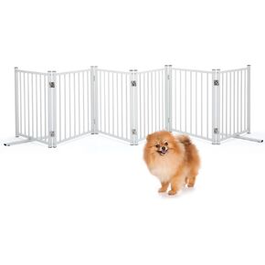TEDEUM Metal Freestanding Dog Gates,Indoor&Outdoor Pet Fences for Puppy Dogs,Extra Wide Freestanding Dog Gate for Doorways,House,Stairs,Porch,Deck,Yard(4 Panels 24''H×93''W) White