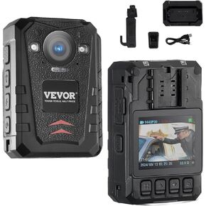 VEVOR 1440P HD Police Body Camera, 128GB Body Cam with Audio Video Recording Picture, Built-in 3500 mAh Battery, 2.0" LCD, Infrared Night Vision, Waterproof GPS Personal Body Cam for Law Enforcement