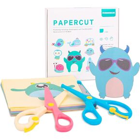 Scissor Skills Activity Book For Kids Ages 3-5,Paper Cutting Art, Kids Safe Scissors, Early Learning Development Toy for Kindergarten preschool Boys and Girls,100 Pages (Animals Plants Theme)