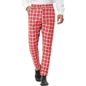 Lars Amadeus Men's Plaid Dress Pants Casual Slim Fit Flat Front Business Checked Trousers