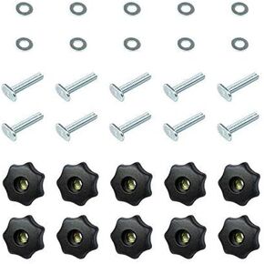 مجموعة مقابض POWERTEC 71482 T-Track مع مقبض 7 نجوم، 5/16 بوصة - 18 براغي وغسالات ملولبة، 10 عبوات، مسامير فتحة T، ملحقات مسار T لأدوات وتركيبات الأعمال الخشبية