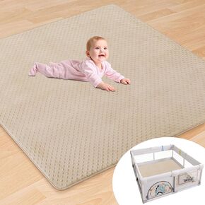 MABOZOO 3D Dotted Fabric Baby Play Mat, 50x50 Inch Baby Playpen Mat for Indoor & Outdoor, Baby Crawling Mat Foam Playpen Mat for Babies, Toddlers, Infants (Khaki)