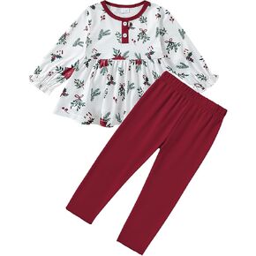 DISAUR Baby Girl Fall Winter Clothes Toddler Outfit Print Crewneck Sweatshirts Pants Set