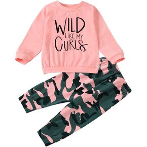 BOUTIKOME Toddler Baby Girl Clothes Set Camouflage Pants Set Kid Sweatshirt Pullover Tops Fall Outfit Winter Sweatsuit