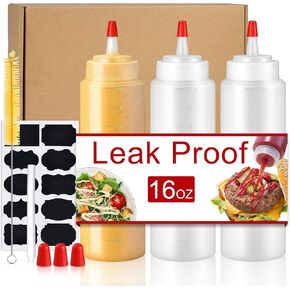 Sopito Squeeze Bottles 16 OZ Leak-proof Wide Mouth Sauce Bottles, Plastic Condiment Squeeze Bottles for Liquids Oil-6 Pack