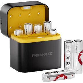 PHOTOOLEX 8 Pack Rechargeable AA Lithium Batteries with Fast Charger, 3600mWh 1.5V Double A Long Lasting Li-ion Batteries for Instant Camera, Blink Camera, Xbox Controller