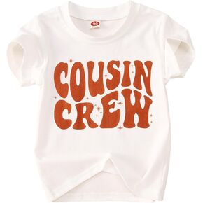 تي شيرت للأطفال الصغار من أبناء عمومة الأطفال الصغار والأولاد والبنات تي شيرت مطبوع عليه حروف مضحكة للأطفال صيفي بأكمام قصيرة كاجوال (أبيض، 3-4T(110)) in Kuwait