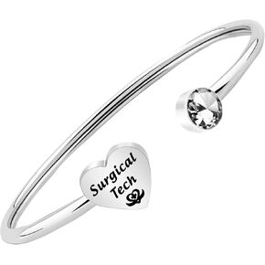 BEKECH Surgical Technologist Gift Surgical Tech Keychain with Caduceus Charm Surgery Tech Jewelry for Surgical Nurse Doctor Medical Student
