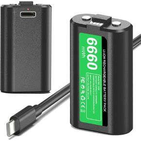 Rechargeable Controller Battery Pack for Xbox One/Xbox Series X|S, 2x6660mWh Battery Pack with Type-C Charging Cable for Xbox One/S/X/Elite Controller