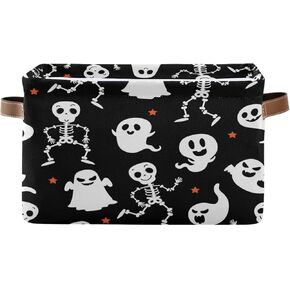 Kigai Halloween Boo Storage Basket with Handle Collapsible Canvas Fabric Storage Bins Toys Clothes Organizer for Bedroom, Nursery, Shelves, Closets (1PACK)