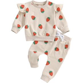 Toddler Baby Girl Fall Winter Clothes Long Sleeve Ruffles Floral Sweatshirt Jogger Pants 2pcs Outfits