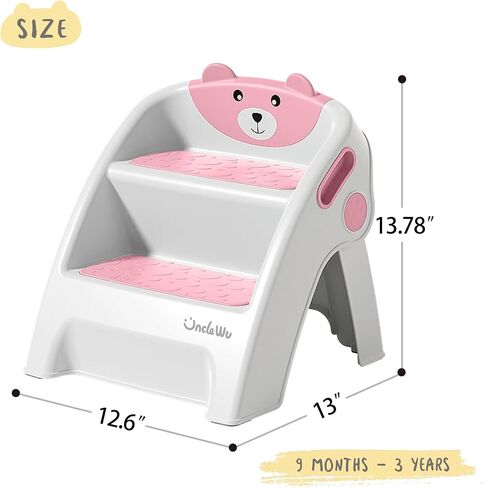 UNCLE WU Step Stool for Kids, Foldable Anti-Slip 2-Step, Lightweight, Safety Handles - Toilet Potty Training, Toddler Ladder Bathroom Sink,Kitchen Counter Stool Helper (Gray White) Small in Saudi Arabia