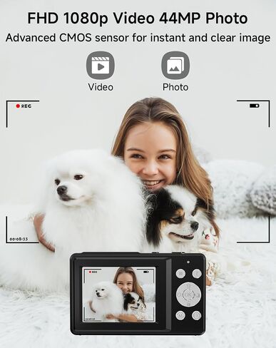 Digital Camera for Kids, FHD 1080P 44MP Point and Shoot Digital Camera with Face Detect, Pink Camera in Saudi Arabia