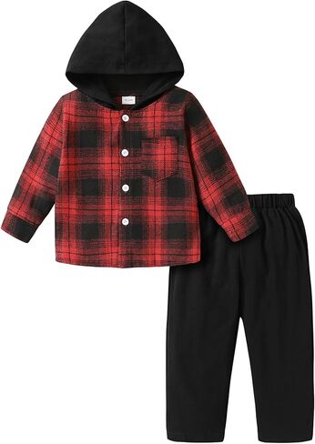 MAMAMI Kids Kids Baby Baby Boy ملابس منقوشة بأزرار سفلية مع قلنسوة، سراويل كاجوال، مجموعة أزياء الخريف والشتاء in Kuwait