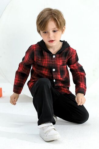 MAMAMI Kids Kids Baby Baby Boy ملابس منقوشة بأزرار سفلية مع قلنسوة، سراويل كاجوال، مجموعة أزياء الخريف والشتاء in Kuwait