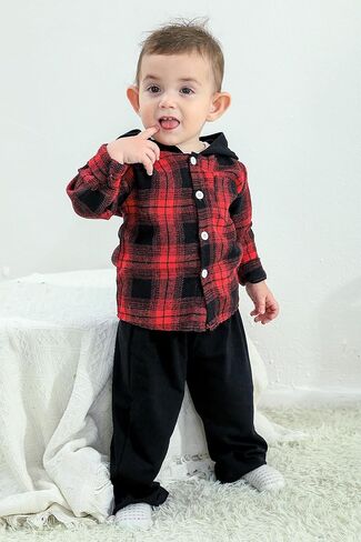 MAMAMI Kids Kids Baby Baby Boy ملابس منقوشة بأزرار سفلية مع قلنسوة، سراويل كاجوال، مجموعة أزياء الخريف والشتاء in Kuwait