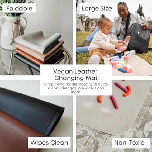 YUUMA Vegan Leather Changing Mat,Diaper Baby Changing Pad - Portable, Wipeable & Reusable Mat - 15" X 22" - Foldable for Travel (Onyx) in Saudi Arabia