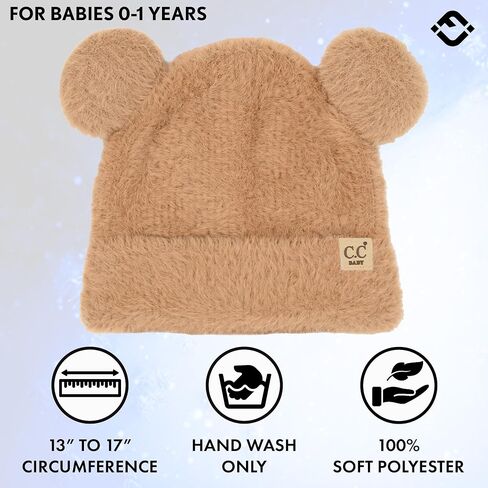 Funky Baby Infant Beanie Baby Winter Hats Teddy Bear Ear Girl Boy Cute Striped Patch Knit Warm Caps in Saudi Arabia
