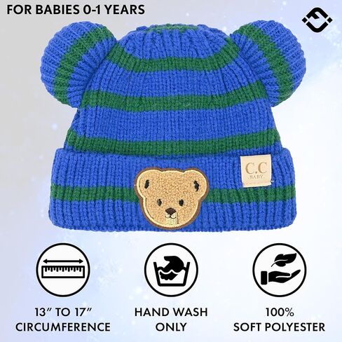 Funky Baby Infant Beanie Baby Winter Hats Teddy Bear Ear Girl Boy Cute Striped Patch Knit Warm Caps in Saudi Arabia