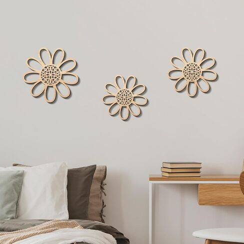 COLOR VALLEY ART Boho Daisy Wall Decor, Natural Rattan Flower Wall Hanging Art Wooden Daisy Wall Art Flowers Wall Signs Hanging Plaque Wooden Boho Wall Art Nursery Wall Decor in Saudi Arabia