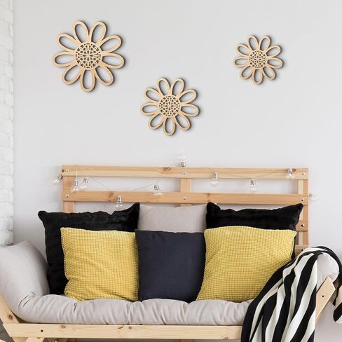 COLOR VALLEY ART Boho Daisy Wall Decor, Natural Rattan Flower Wall Hanging Art Wooden Daisy Wall Art Flowers Wall Signs Hanging Plaque Wooden Boho Wall Art Nursery Wall Decor in Saudi Arabia