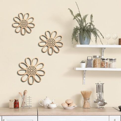 COLOR VALLEY ART Boho Daisy Wall Decor, Natural Rattan Flower Wall Hanging Art Wooden Daisy Wall Art Flowers Wall Signs Hanging Plaque Wooden Boho Wall Art Nursery Wall Decor in Saudi Arabia