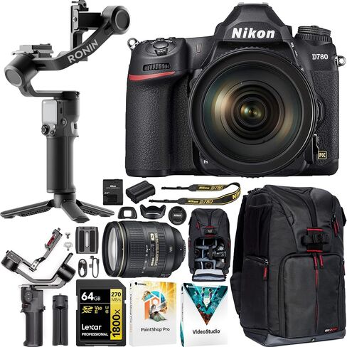 Nikon D780 Full Frame DSLR 4K FX Format Camera Body + 24-120mm F4G ED VR Lens 1619 Filmmaker's Bundle with DJI RS 3 Mini Gimbal Stabilizer Kit + Deco Gear Photography Backpack + 64GB Card & Software in Saudi Arabia