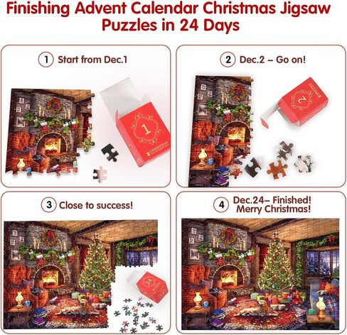 Advent Calendar 2024 Christmas Jigsaw Puzzles, Christmas Advent Calendar Puzzle 1008 Piece for Adult, 24 Days Christmas Countdown Calendar, Holiday Family Game Gifts Christmas Decoration (A) in Saudi Arabia