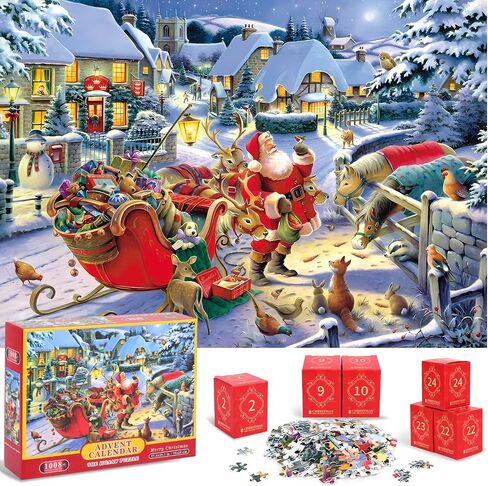 Advent Calendar 2024 Christmas Jigsaw Puzzles, Christmas Advent Calendar Puzzle 1008 Piece for Adult, 24 Days Christmas Countdown Calendar, Holiday Family Game Gifts Christmas Decoration (A) in Saudi Arabia