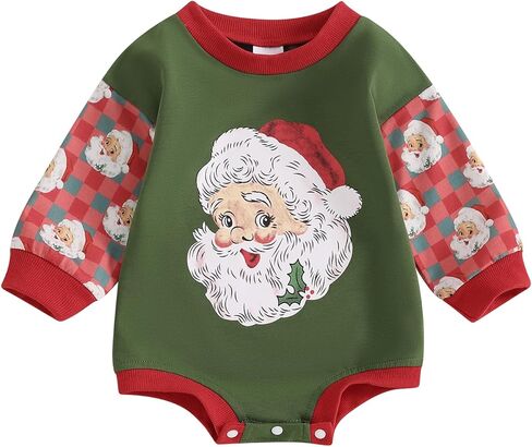 Newborn Baby Girl Boy Christmas Outfit Sweatshirts Romper Santa Oversized Long Sleeve Bodysuit Onesie Baby Clothes in Kuwait