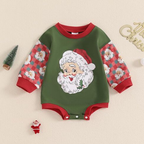 Newborn Baby Girl Boy Christmas Outfit Sweatshirts Romper Santa Oversized Long Sleeve Bodysuit Onesie Baby Clothes in Kuwait
