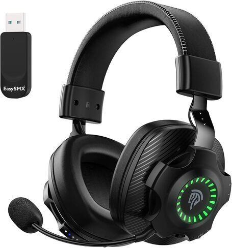 سماعة الألعاب اللاسلكية EasySMX 2.4G PS5/PS4/PC V07W بخاصية إلغاء الضوضاء فوق الأذن 7.1 سماعات رأس محيطة للألعاب مع ميكروفون قابل للفصل، وإضاءة RGB، وأغطية أذن ذات ذاكرة ناعمة، ووضع سلكي لجهاز Xbox One in Kuwait