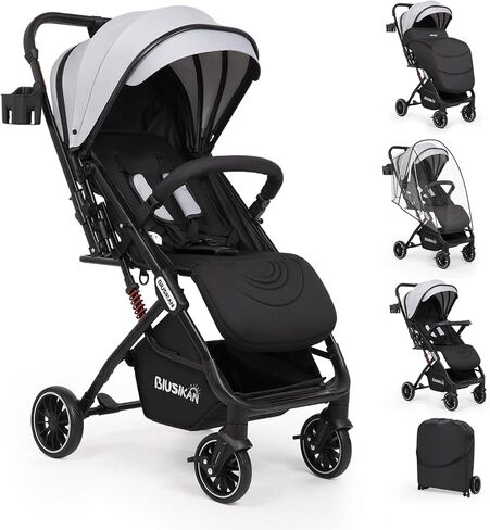Baby Stroller, Lightweight Stroller w/Snack Tray, Footmuff, Raincover, Cup Holder & Travelbag, Travel Stroller w/All-Scene Suspension System, compact Toddler Stroller Large Basket (Black) in Saudi Arabia