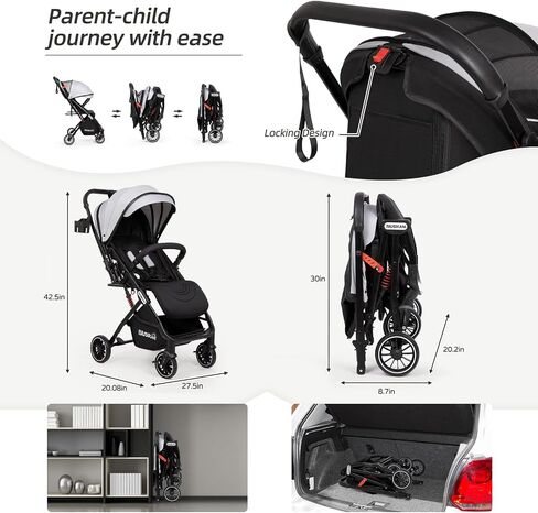 Baby Stroller, Lightweight Stroller w/Snack Tray, Footmuff, Raincover, Cup Holder & Travelbag, Travel Stroller w/All-Scene Suspension System, compact Toddler Stroller Large Basket (Black) in Saudi Arabia
