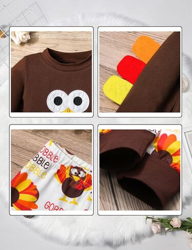 My First Thanksgiving Baby Boy Outfit, Cute Turkey Print Outfit Long Sleeve Top + Pants Clothes Set in Kuwait