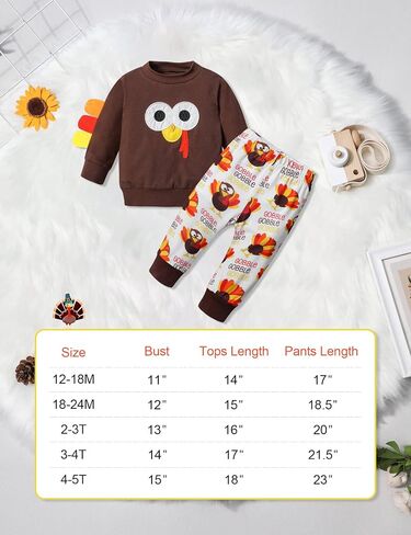 My First Thanksgiving Baby Boy Outfit, Cute Turkey Print Outfit Long Sleeve Top + Pants Clothes Set in Kuwait