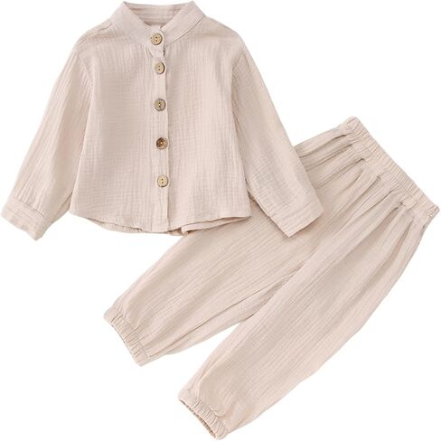 Toddler Boy Linen Outfit Kid Cotton Linen Pants Shirt 2 Pcs Long Sleeve Solid Button Down Top Fall Winter Clothes in Saudi Arabia